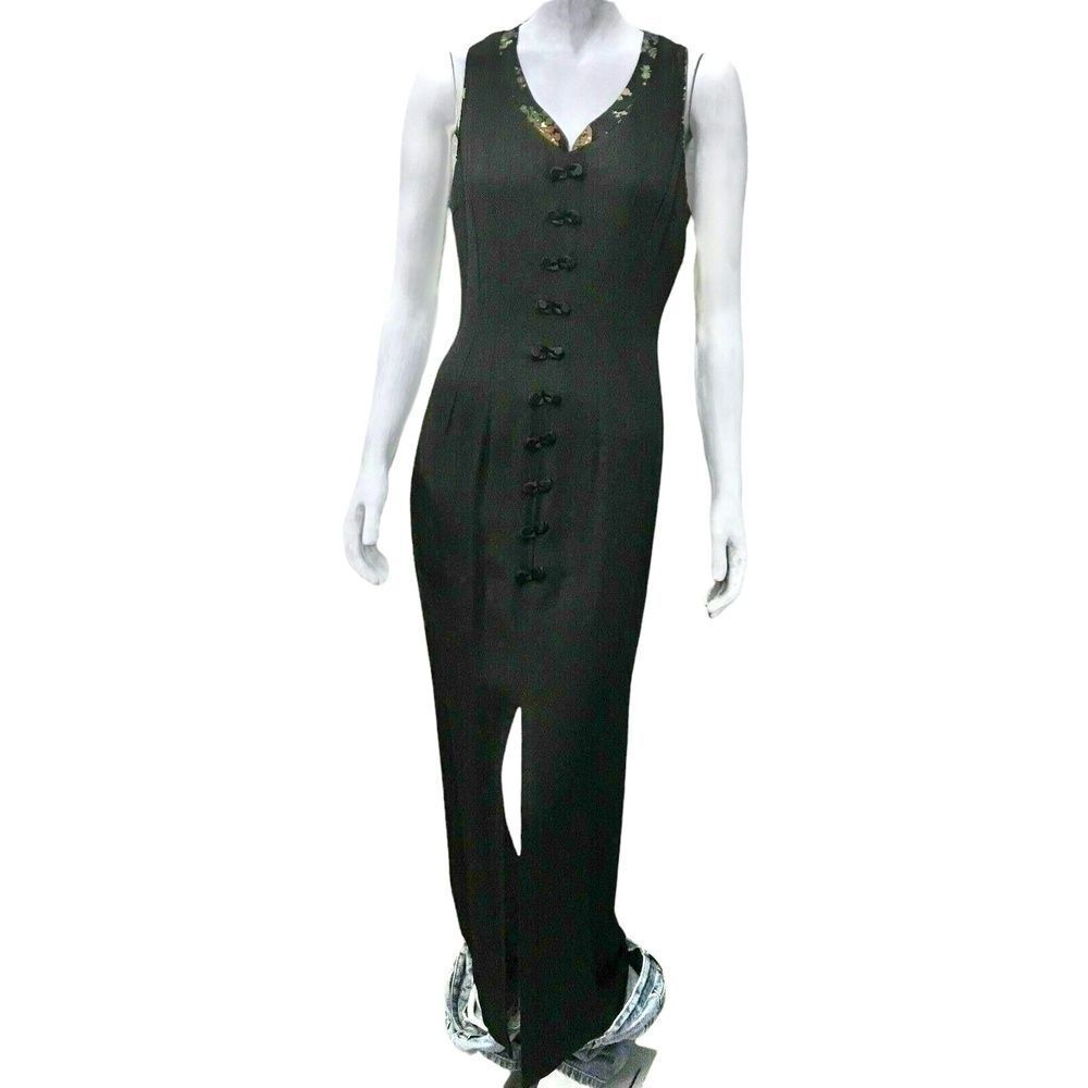 La Belle Juniors Long Dress Fitted Black Sleeveless Slit Chinese Gown 9 New